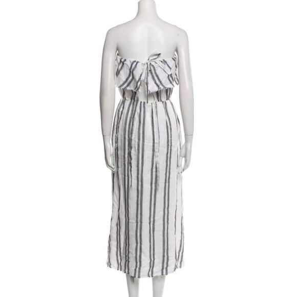 Reformation Linen Midi Length A line Dress Sz sm Stripes Back Tie Strapless - Picture 2 of 10